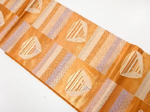 市松に孔雀・古典柄織り出し　名古屋帯